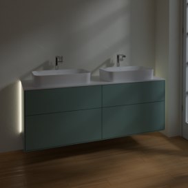 Тумба под раковину Villeroy & Boch Finion 160х50,1 см с подсветкой МДФ оливковый матовый лак/стекло белое матовое G31100GM