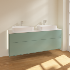 Тумба под раковину Villeroy & Boch Finion 160х50,1 см с подсветкой МДФ оливковый матовый лак/стекло белое матовое G31100GM