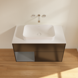 Тумба под раковину Villeroy & Boch Finion 100х50,1 см с подсветкой МДФ черный матовый лак/стекло белое матовое F651GKPD