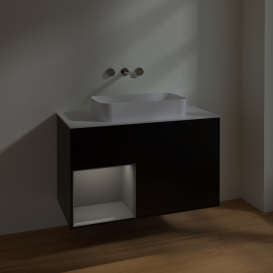 Тумба под раковину Villeroy & Boch Finion 100х50,1 см с подсветкой МДФ черный матовый лак/стекло белое матовое F651GKPD