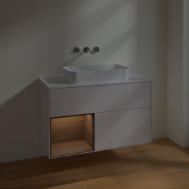 Тумба под раковину Villeroy & Boch Finion 100х50,1 см с подсветкой МДФ глянцевый белый лак/стекло белое матовое F651GNGF