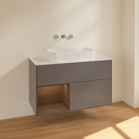 Тумба под раковину Villeroy & Boch Finion 100х50,1 см с подсветкой МДФ антрацит матовый лак/стекло белое матовое F651GNGK