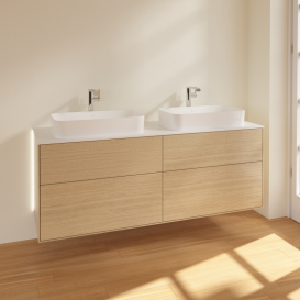 Тумба под раковину Villeroy & Boch Finion 160х50,1 см с подсветкой МДФ шпон дуба/стекло белое матовое G31100PC