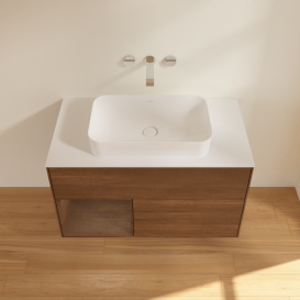 Тумба под раковину Villeroy & Boch Finion 100х50,1 см с подсветкой МДФ шпон грецкого ореха/стекло белое матовое F651GNGN