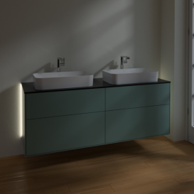 Тумба под раковину Villeroy & Boch Finion 160х50,1 см с подсветкой МДФ оливковый матовый лак/стекло черное матовое G31200GM