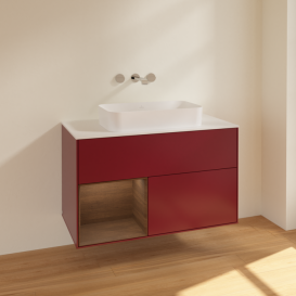 Тумба под раковину Villeroy & Boch Finion 100х50,1 см с подсветкой МДФ пион матовый лак/стекло белое матовое F651GNHB