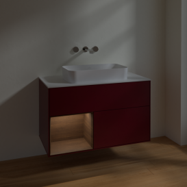 Тумба под раковину Villeroy & Boch Finion 100х50,1 см с подсветкой МДФ пион матовый лак/стекло белое матовое F651GNHB