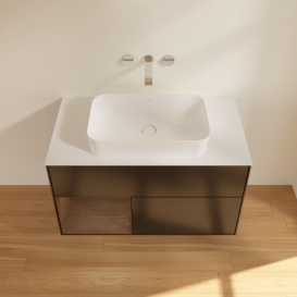 Тумба под раковину Villeroy & Boch Finion 100х50,1 см с подсветкой МДФ черный матовый лак/стекло белое матовое F651GNPD