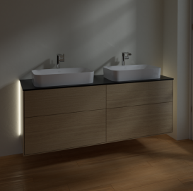 Тумба под раковину Villeroy & Boch Finion 160х50,1 см с подсветкой МДФ шпон дуба/стекло черное матовое G31200PC