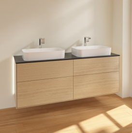 Тумба под раковину Villeroy & Boch Finion 160х50,1 см с подсветкой МДФ шпон дуба/стекло черное матовое G31200PC