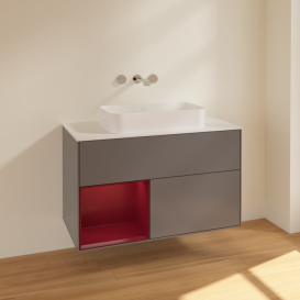 Тумба под раковину Villeroy & Boch Finion 100х50,1 см с подсветкой МДФ антрацит матовый лак/стекло белое матовое F651HBGK