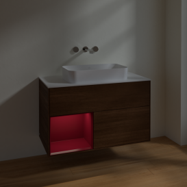 Тумба под раковину Villeroy & Boch Finion 100х50,1 см с подсветкой МДФ шпон грецкого ореха/стекло белое матовое F651HBGN