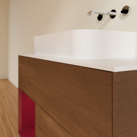 Тумба под раковину Villeroy & Boch Finion 100х50,1 см с подсветкой МДФ шпон грецкого ореха/стекло белое матовое F651HBGN