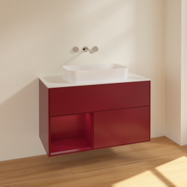 Тумба под раковину Villeroy & Boch Finion 100х50,1 см с подсветкой МДФ пион матовый лак/стекло белое матовое F651HBHB