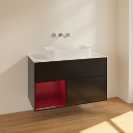 Тумба под раковину Villeroy & Boch Finion 100х50,1 см с подсветкой МДФ черный матовый лак/стекло белое матовое F651HBPD