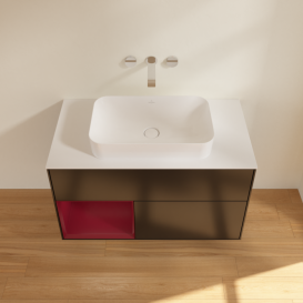 Тумба под раковину Villeroy & Boch Finion 100х50,1 см с подсветкой МДФ черный матовый лак/стекло белое матовое F651HBPD