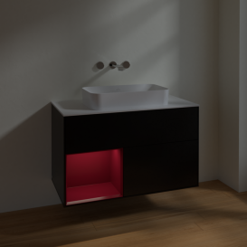 Тумба под раковину Villeroy & Boch Finion 100х50,1 см с подсветкой МДФ черный матовый лак/стекло белое матовое F651HBPD