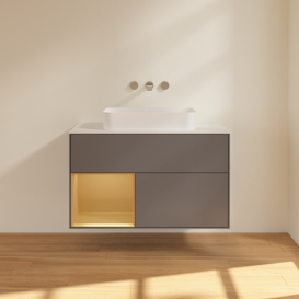 Тумба под раковину Villeroy & Boch Finion 100х50,1 см с подсветкой МДФ антрацит матовый лак/стекло белое матовое F651HFGK