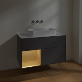 Тумба под раковину Villeroy & Boch Finion 100х50,1 см с подсветкой МДФ антрацит матовый лак/стекло белое матовое F651HFGK