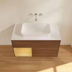 Тумба под раковину Villeroy & Boch Finion 100х50,1 см с подсветкой МДФ шпон грецкого ореха/стекло белое матовое F651HFGN