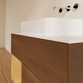 Тумба под раковину Villeroy & Boch Finion 100х50,1 см с подсветкой МДФ шпон грецкого ореха/стекло белое матовое F651HFGN