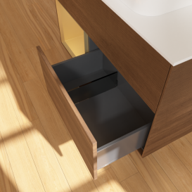 Тумба под раковину Villeroy & Boch Finion 100х50,1 см с подсветкой МДФ шпон грецкого ореха/стекло белое матовое F651HFGN