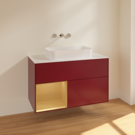 Тумба под раковину Villeroy & Boch Finion 100х50,1 см с подсветкой МДФ пион матовый лак/стекло белое матовое F651HFHB