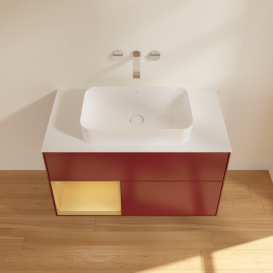 Тумба под раковину Villeroy & Boch Finion 100х50,1 см с подсветкой МДФ пион матовый лак/стекло белое матовое F651HFHB