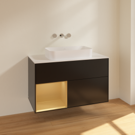 Тумба под раковину Villeroy & Boch Finion 100х50,1 см с подсветкой МДФ черный матовый лак/стекло белое матовое F651HFPD