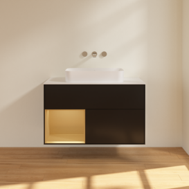 Тумба под раковину Villeroy & Boch Finion 100х50,1 см с подсветкой МДФ черный матовый лак/стекло белое матовое F651HFPD