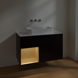 Тумба под раковину Villeroy & Boch Finion 100х50,1 см с подсветкой МДФ черный матовый лак/стекло белое матовое F651HFPD