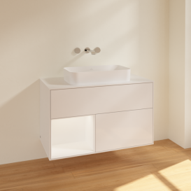 Тумба під раковину Villeroy & Boch Finion 100х50,1 см з підсвіткою МДФ білий глянцевий лак/скло біле матове F651MTGF