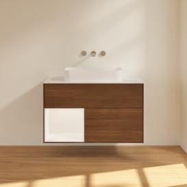 Тумба под раковину Villeroy & Boch Finion 100х50,1 см с подсветкой МДФ шпон грецкого ореха/стекло белое матовое F651MTGN