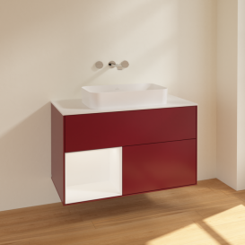 Тумба под раковину Villeroy & Boch Finion 100х50,1 см с подсветкой МДФ пион матовый лак/стекло белое матовое F651MTHB