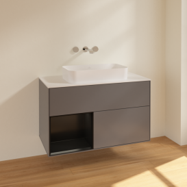 Тумба под раковину Villeroy & Boch Finion 100х50,1 см с подсветкой МДФ антрацит матовый лак/стекло белое матовое F651PDGK