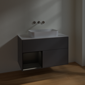 Тумба под раковину Villeroy & Boch Finion 100х50,1 см с подсветкой МДФ антрацит матовый лак/стекло белое матовое F651PDGK
