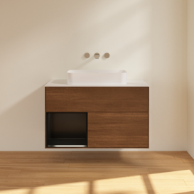 Тумба под раковину Villeroy & Boch Finion 100х50,1 см с подсветкой МДФ шпон грецкого ореха/стекло белое матовое F651PDGN