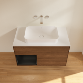 Тумба под раковину Villeroy & Boch Finion 100х50,1 см с подсветкой МДФ шпон грецкого ореха/стекло белое матовое F651PDGN