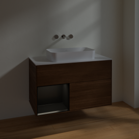 Тумба под раковину Villeroy & Boch Finion 100х50,1 см с подсветкой МДФ шпон грецкого ореха/стекло белое матовое F651PDGN