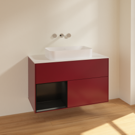 Тумба под раковину Villeroy & Boch Finion 100х50,1 см с подсветкой МДФ пион матовый лак/стекло белое матовое F651PDHB