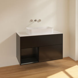 Тумба под раковину Villeroy & Boch Finion 100х50,1 см с подсветкой МДФ черный матовый лак/стекло белое матовое F651PDPD