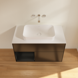 Тумба под раковину Villeroy & Boch Finion 100х50,1 см с подсветкой МДФ черный матовый лак/стекло белое матовое F651PDPD