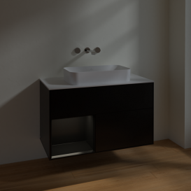 Тумба под раковину Villeroy & Boch Finion 100х50,1 см с подсветкой МДФ черный матовый лак/стекло белое матовое F651PDPD