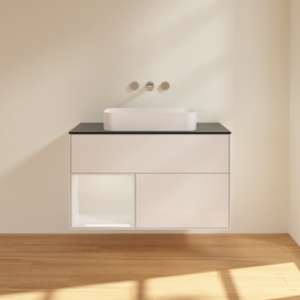 Тумба под раковину Villeroy & Boch Finion 100х50,1 см с подсветкой МДФ глянцевый белый лак/стекло черное матовое F652GFGF