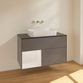 Тумба под раковину Villeroy & Boch Finion 100х50,1 см с подсветкой МДФ антрацит матовый лак/стекло черное матовое F652GFGK