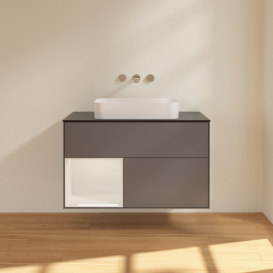 Тумба под раковину Villeroy & Boch Finion 100х50,1 см с подсветкой МДФ антрацит матовый лак/стекло черное матовое F652GFGK