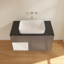 Тумба под раковину Villeroy & Boch Finion 100х50,1 см с подсветкой МДФ антрацит матовый лак/стекло черное матовое F652GFGK