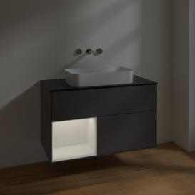 Тумба под раковину Villeroy & Boch Finion 100х50,1 см с подсветкой МДФ антрацит матовый лак/стекло черное матовое F652GFGK