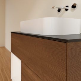 Тумба под раковину Villeroy & Boch Finion 100х50,1 см с подсветкой МДФ шпон грецкого ореха/стекло черное матовое F652GFGN
