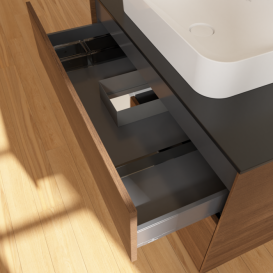 Тумба под раковину Villeroy & Boch Finion 100х50,1 см с подсветкой МДФ шпон грецкого ореха/стекло черное матовое F652GFGN